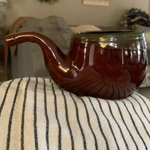 Redware pottery,green drip glaze over brown. planter C -2460, Japan